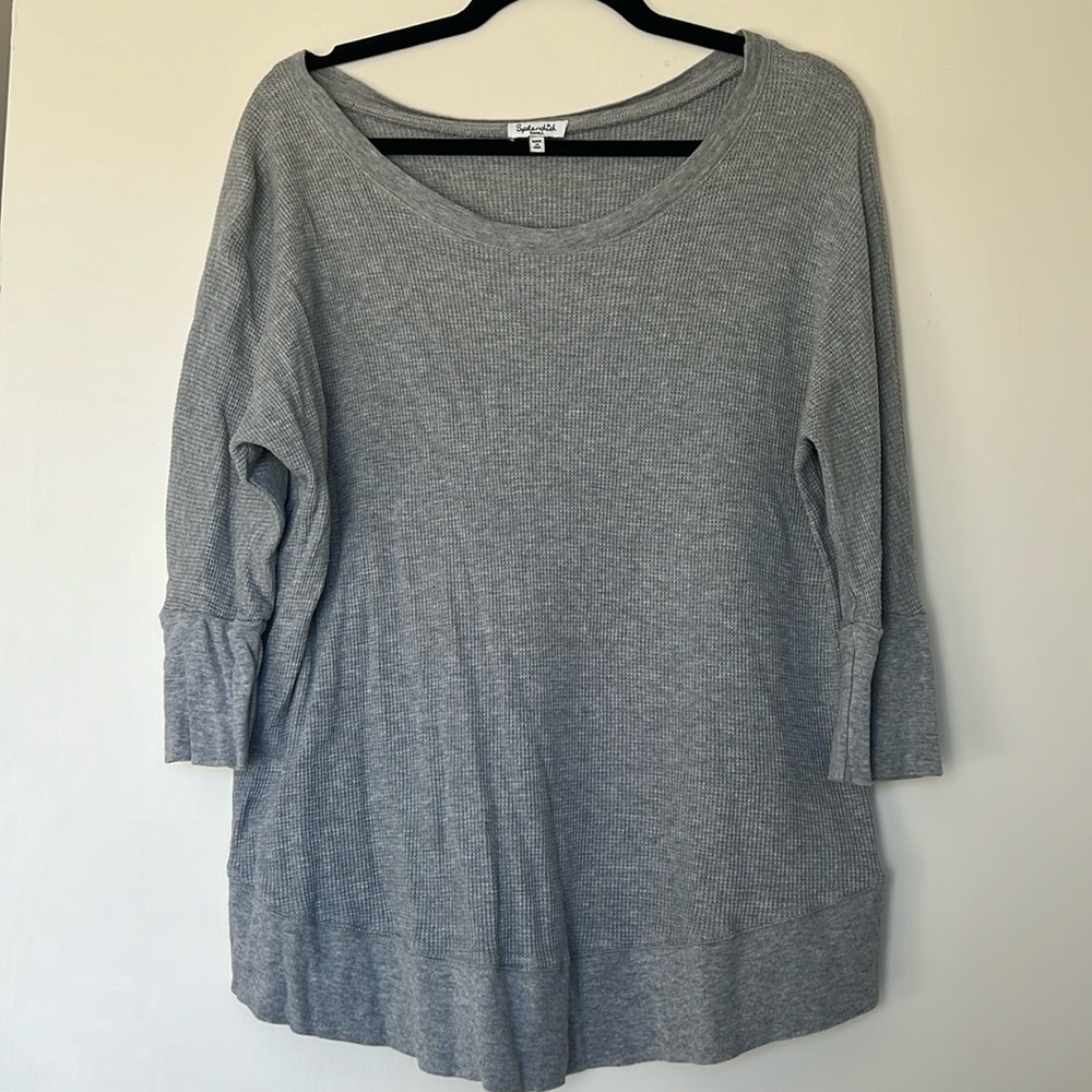 Splendid Gray Boxy Waffle Knit 3/4 Sleeve